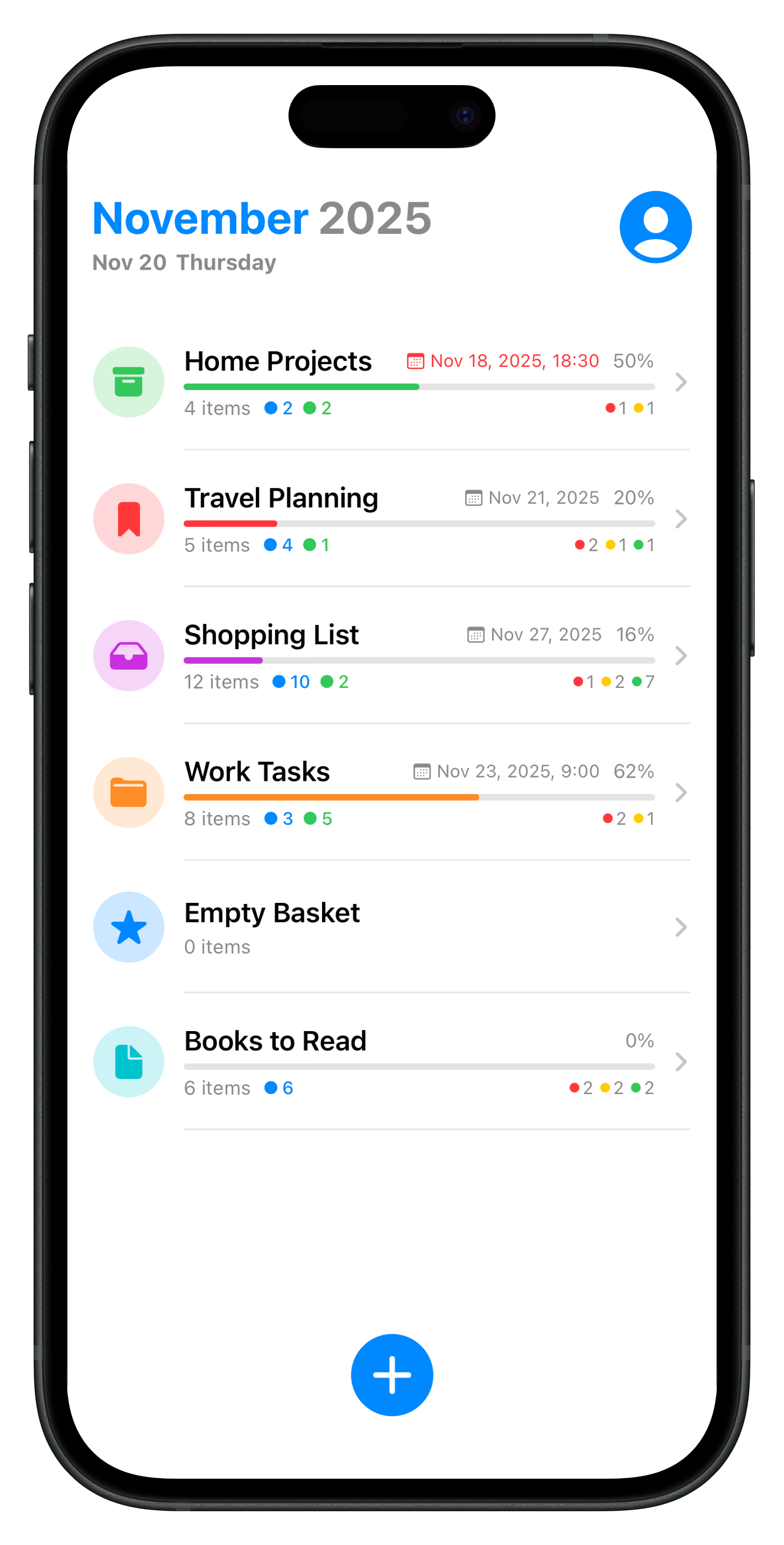 Basket Case app screenshot showing a basket list view
