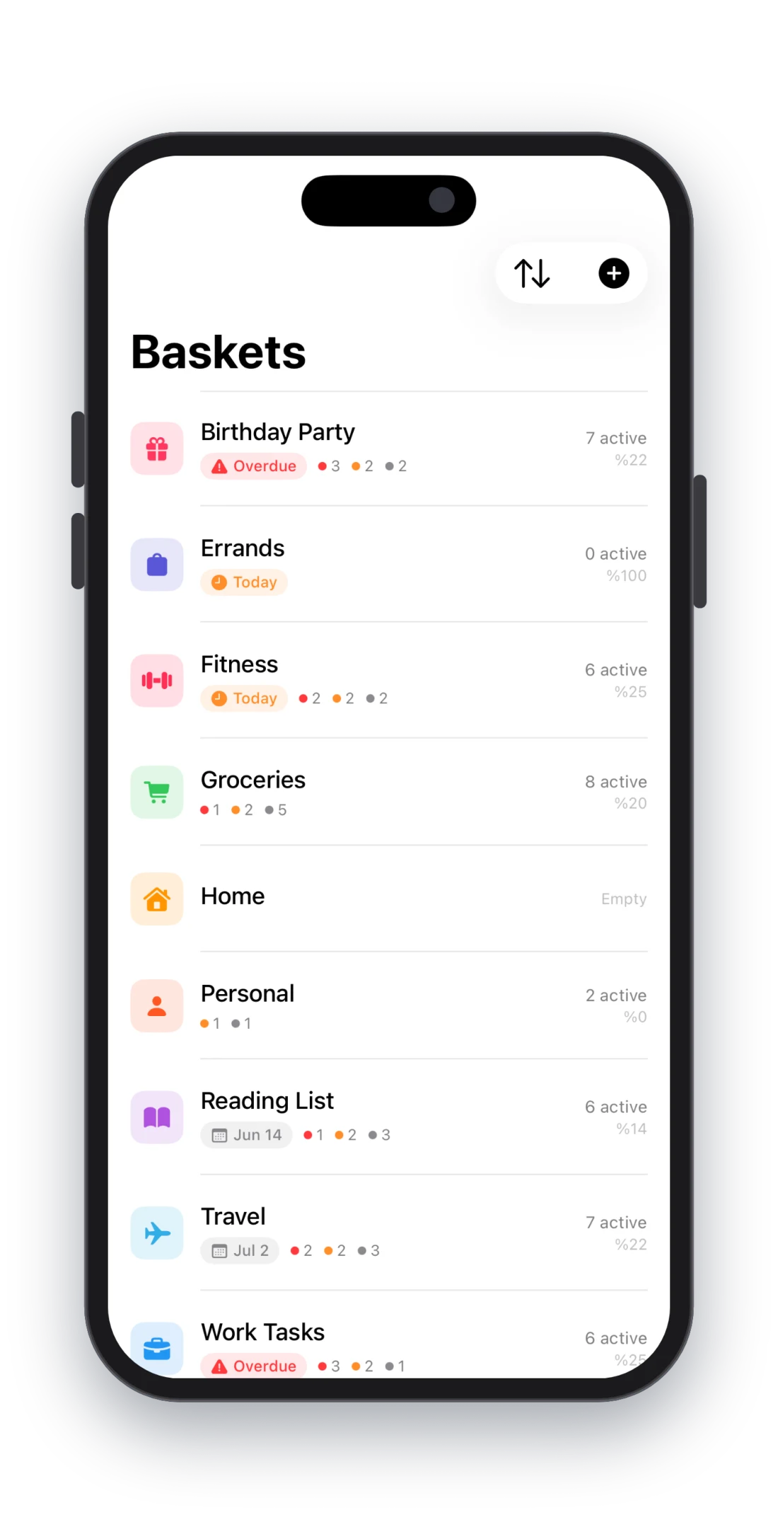 Basket Case's Baskets overview on iPhone